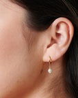 Gold Pearl Huggie Hoop Earrings - HLcollection - Handmade Gold and Silver Jewelry