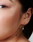 Gold Pearl Huggie Hoop Earrings - HLcollection - Handmade Gold and Silver Jewelry
