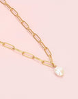 Chunky Gold Necklace with Pearl - HLcollection - Handmade Gold and Silver Jewelry