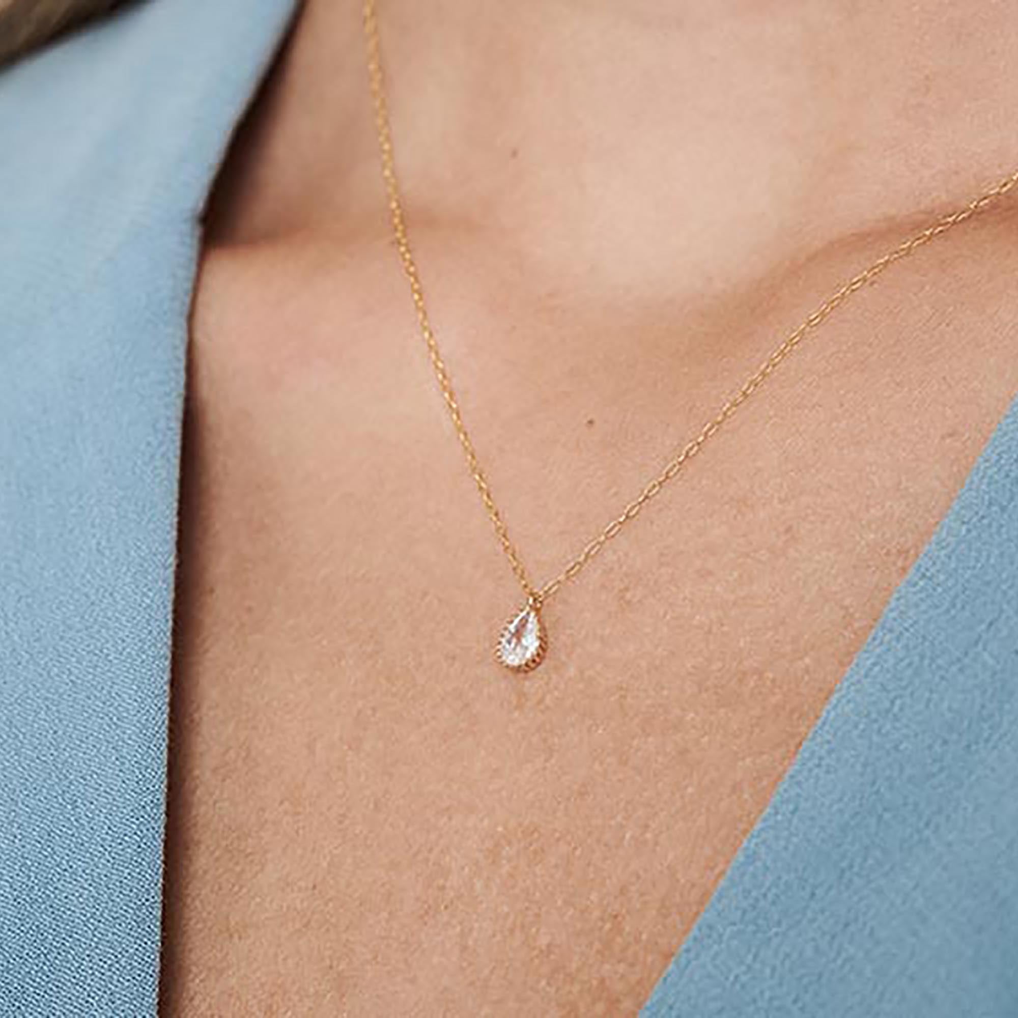 Delicate CZ Drop Necklace - HLcollection - Handmade Gold and Silver Jewelry