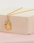 Gold Lock Charm Necklace - HLcollection - Handmade Gold and Silver Jewelry