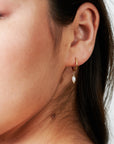 Gold Pearl Huggie Hoop Earrings - HLcollection - Handmade Gold and Silver Jewelry