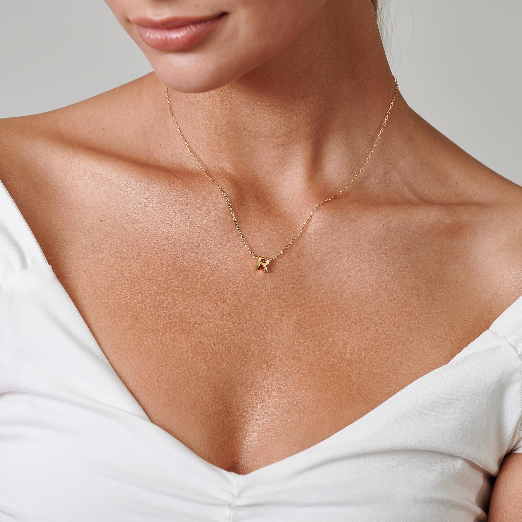 Tiny Gold Initial Necklace - HLcollection - Handmade Gold and Silver Jewelry